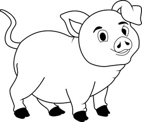 Pig White and Black Illustration for kids Coloring Book