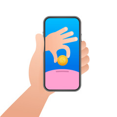 Making money while do nothing. Money staircase. Profit, piggy bank. Vector stock illustration.