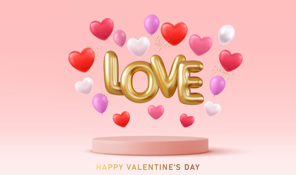 3d Happy Valentine's Day holiday banner.