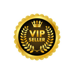 VIP seller golden badge. Premium warranty. Quality guarantee. Vector stock illustration.