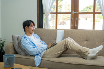 Fototapeta premium Happy cheerful businessman in home office.