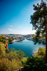 Naklejka premium Aerial view of Agios Nikolaos, Crete, Greece. Voulismeni lake in Agios Nikolaos, Crete.