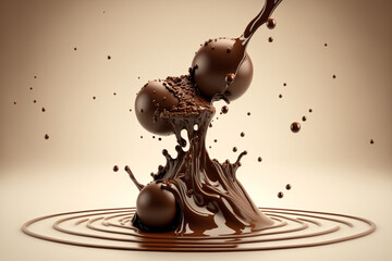 dark chocolate splashing in puddle made by generative ai