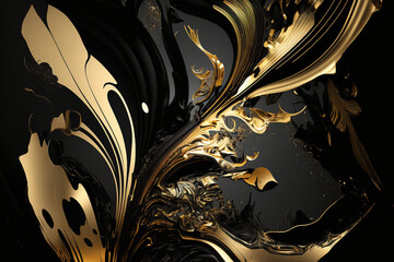 abstract painting with gold and black colors made by generative ai