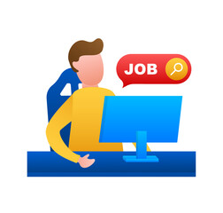 Search for job symbol with magnifying glass in modern flat design. Vector stock illustration.