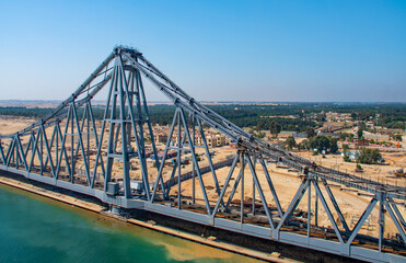 Naklejka premium Railway swing bridge over Suez Canal, Egypt