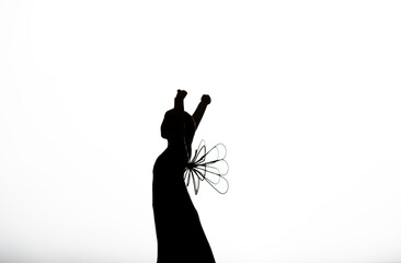 Silhouette of angel on white background with free space around to edit personal text