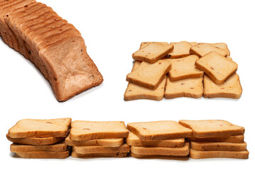 Delicious bread slices isolated on a white background.