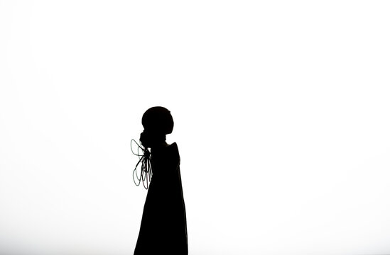 Silhouette of angel on white background with free space around to edit personal text