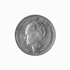 1924 Dutch 1 Guilder coin, heads side.