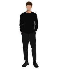 Stylish man in fashionable clothes on a white background. Vector illustration in flat style