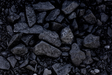 Natural black coals for background. Industrial coals. 
Heap of black coal, closeup view. Mineral deposits. Coal Mine, Black Color, Coal lumps.