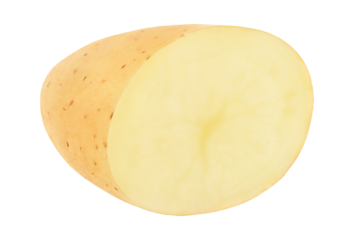 Half of raw unpeeled washed potato cut out