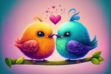Cute birds valentines day card generative ai