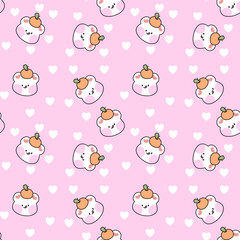 Vector seamless cartoon pattern with animals and heart on a pink background.
