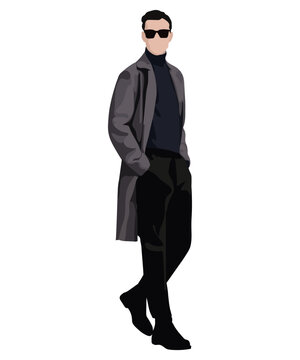 Stylish man in fashionable clothes on a white background. Vector illustration in flat style