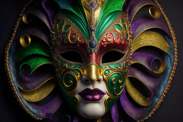 Mardi gras Venetian carnival mask on a dark background. Generative Ai
