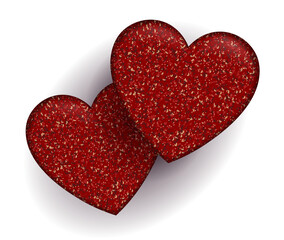 Two wonderful textural red hearts, 3D effect.
