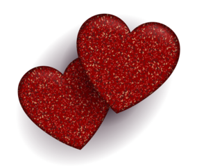 Two wonderful textural red hearts, 3D effect.