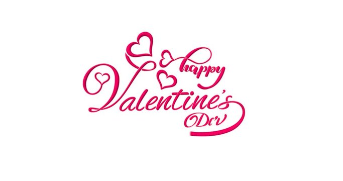 Happy Valentine's Day. Animation text. Animated happy valentine's day handwritten calligraphy with ink drops motion graphic and heart symbol on the white transparent screen suitable for your videos. 