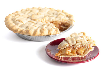 Handmade Apple Pie with a Lattice Crust  Isolated on a White Background