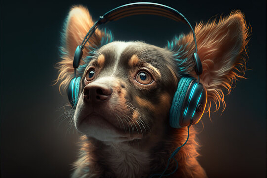 A Dog With Headphones, Listening Music, AI