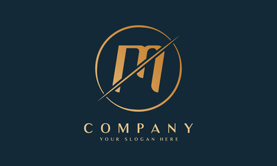 Sliced Letter M Logo With Circle Shape. Letter M Luxury Logo Template In Gold Color. Beautiful Logotype Design For Luxury Company Branding.