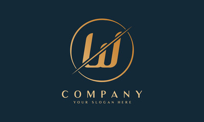 Sliced Letter W Logo With Circle Shape. Letter W Luxury Logo Template In Gold Color. Beautiful Logotype Design For Luxury Company Branding.