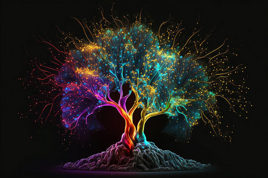 Abstract colourful paint explosion forming a tree.	
Generative AI, this image is not based on any original image.