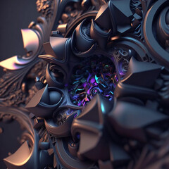 3D Abstract Art, Purple Realistic Illustration, Dramatic Lighting in a dark background, Realistic textures