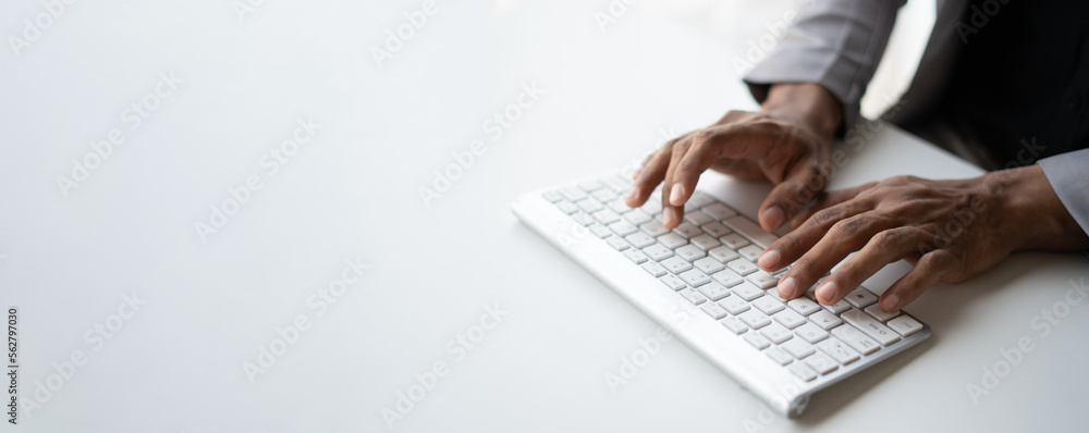 Poster Hand typing message on keyboard laptop chatting friend search information form internet while working on computer concept for technology device contact communication business people.
