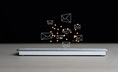 email marketing concept, company sending many e-mails or digital newsletter to customers