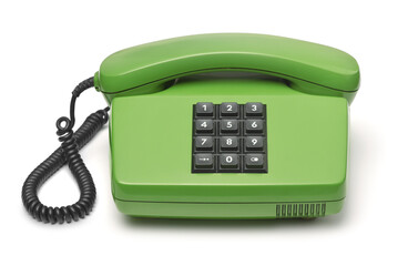 Front view of green classic push-button landline phone