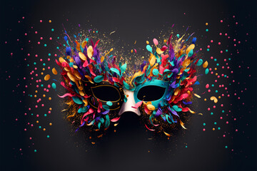 Braziliam carnival mask and festive elements, Generative ai
