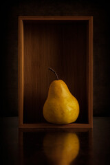 Isolated Pear in Bamboo Box