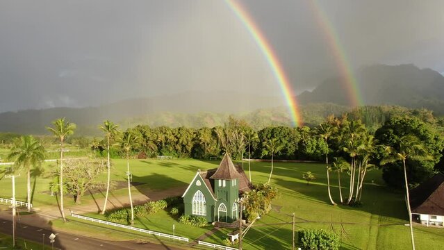 Double Rainbow over Hanalei, Hawaii. On the Hawaiian Island of Kauai, USA
