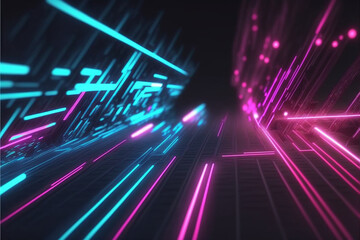 Fototapeta na wymiar Render of abstract background with glowing pink blue neon, Generated ai