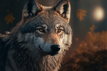 Obraz premium A wolf on forest mountain looking at the horizon