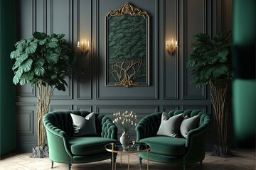 Luxurious modern evergreen living interior design. generative ai