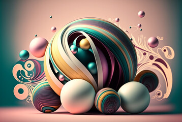 wonder sphere Beautiful abstract background with volume elements, balls, texture, lines. 3d illustration,generative ai.