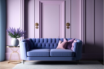 Beautiful living room design interior with peri trend color. generative ai