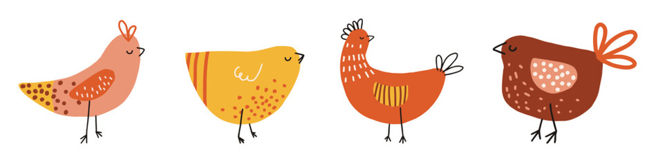 Collection of vector hand drawn birds. Cartoon set