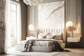 Modern luxurious bright bedroom interior design. generative ai