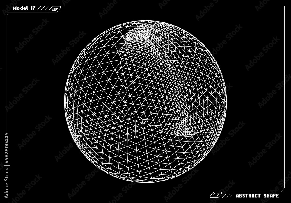 Aufkleber Abstract 3d wireframe shape or basic element with open edge. Science and technology geometric abstraction with deformed shape.