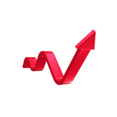 Red wavy volumetric arrow pointing up. Isolated on a transparent background. 3d render