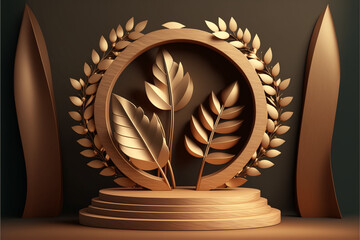 Rock leaf wood elegant gold stage podium scene for award, Generated ai