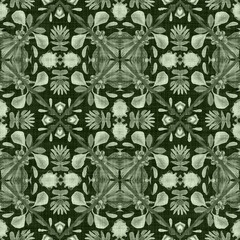 Wildflower green flower damask seamless pattern. Geometric antique floral for vintage decorative wallpaper. Cottagecore fashion repeat tile.
