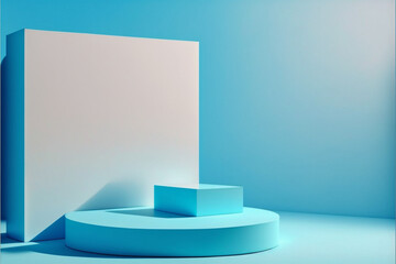 Blue podium shelf or empty studio display on vivid summer, Generated ai