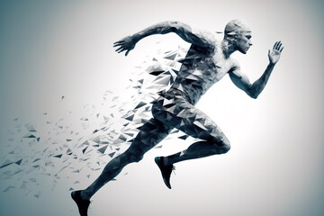 Running man leaving a trail of  polygonal particles behind, Generative AI illustration