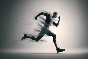 Running Man, particle divergent composition, Generative AI illustration